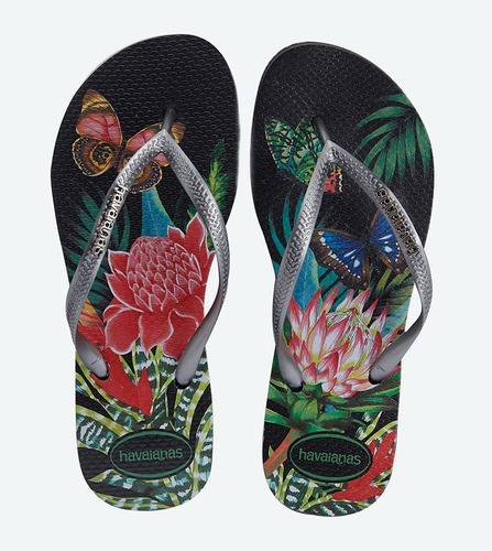 Sandalias Havaianas Dama Tropical Color Negro Con Plateado