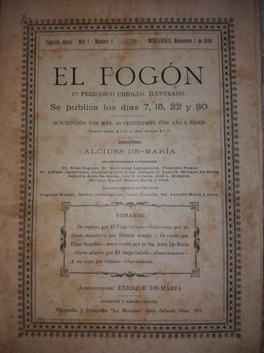 Revista El Fogon Año I Numero 1 Homenaje Elias Regules 