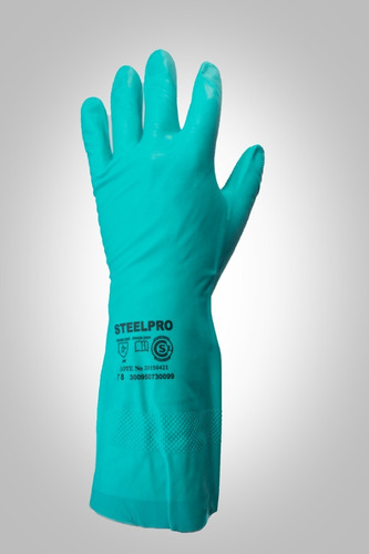 Imagen 2 de 5 de Guantes De Nitrilo Verde Flocado Steelpro X 12