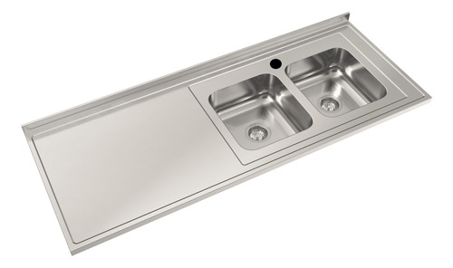 Mesada Acero Inox Johnson Bacha Doble C37 Derecha 160x61 Cm