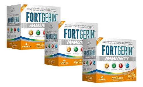 Kit 3x Vitamina Fort Gerin Immunity 30 Cápsulas Soft Gel