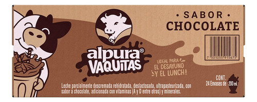 Leche Sabor A Chocolate Pack X24 Alpura Vaquitas 200ml C/u