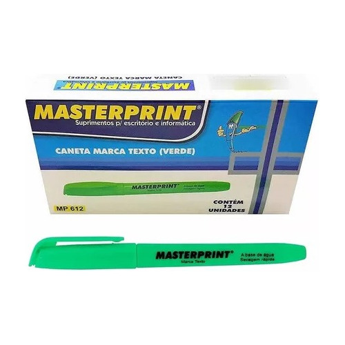 12 Unidades Caneta Marca Texto Masterprint Verde Premium