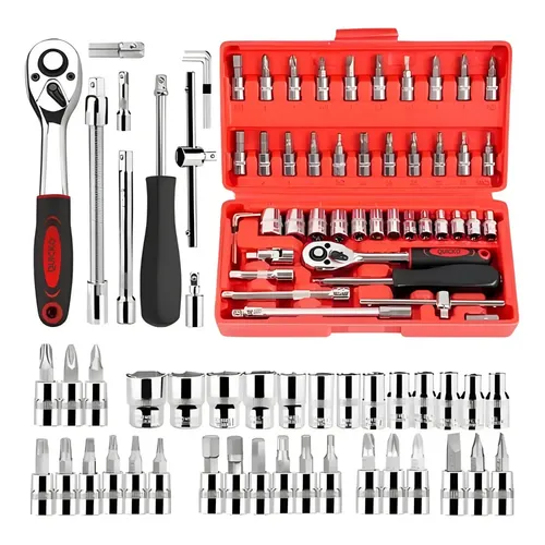 Combo Jogo Kit Ferramentas Profissional 46 Pecas Chave Fenda Philips Soquete 14 Em Aco Crv Resistente Completo Para Manutencao Carro Moto Casa