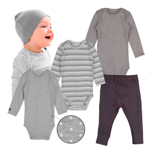 Imagem 1 de 7 de Conjunto Body E Calça Neutro 4 Pç Bebe Conforto Tipo Carters
