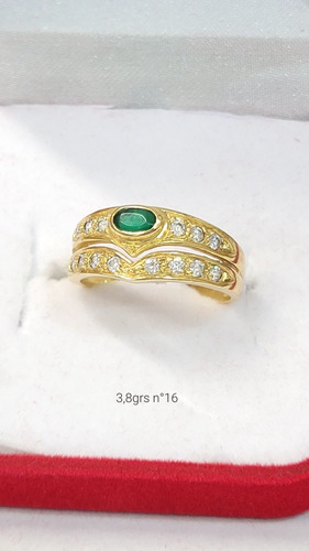 Anillo Oro 18kts 3,8grs Cubics Verde Y Blanco N°16 Brumat