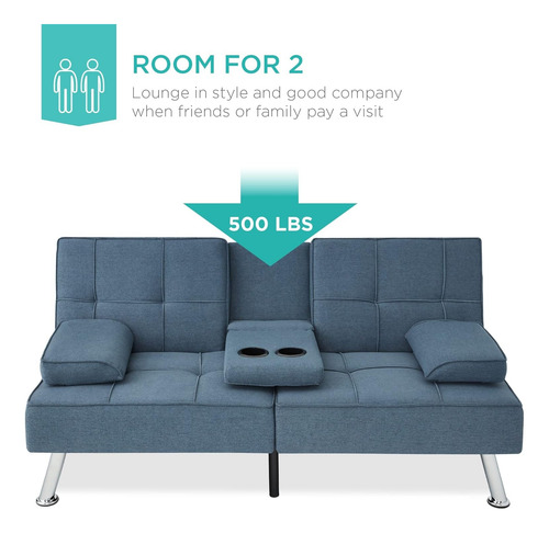 Best Choice Products Futón Plegable Sofá Cama 2 Portavasos