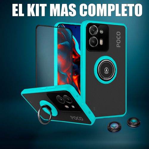 Funda Mate Uso Rudo Con Anillo Para Moto G24 + Kit 2 Micas Cristal Templado Evephones