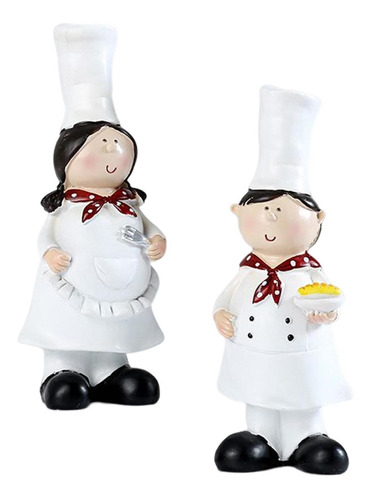 2 Piezas Pareja Chef Figurilla Esculturas Cocinero Estatua