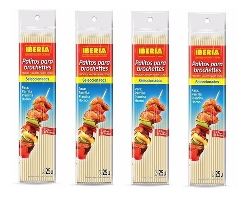 Palitos Para Brochette De 25unidades, Pack X4u. (cod. 1291)