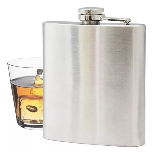 Cantil Porta Bebida De Bolso Em Inox 270 Ml 9oz Cor Prateado Lisa