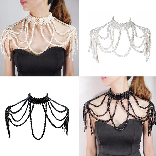 (w) Collar Corporal Con Cuentas De Perlas, Cuello Falso, Bab