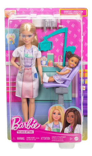 Barbie Profesiones Set Dentista Cabello Rubio Con Niña Multicolor