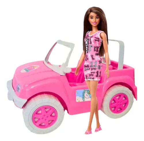 Carrinho Rosa Compativel C/ Barbie Conversivel Boneca Brinde