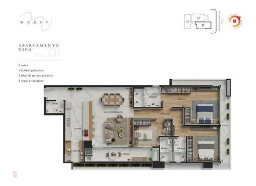 Imagem 17 de 21 de Apartamento Com 3 Dormitórios À Venda Com 5168.43m² Por R$ 926.460,00 No Bairro Juvevê - Curitiba / Pr - Merit - 921944
