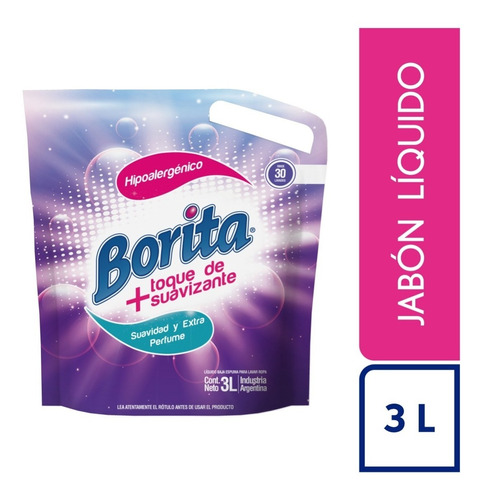 Jabon Liquido Ropa Borita Toque De Suavizante Doypack 3lt