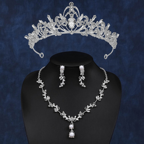 Tiara De Boda De La Novia Corona/ Aretes/ Collar 3 Piezas