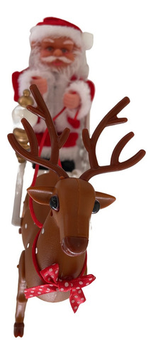 Papá Noel animado en trineo con movimiento y sonido 37x17 con batería de color rojo