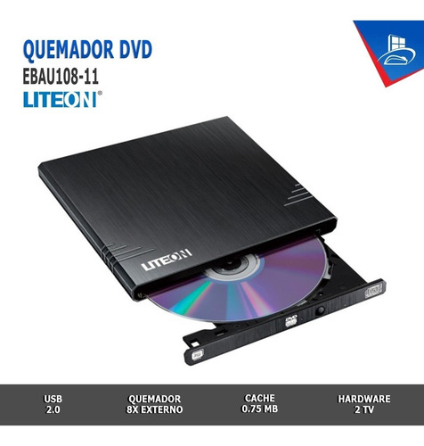 Imagen 2 de 2 de Dvd Externo Liteon Usb 8x Ebau108-11 Quemador