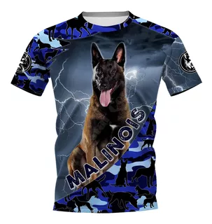 Camisetas Femininas Para Homens Com Estampa 3d Malinois, Blu