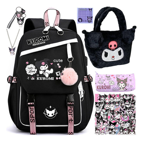 Mochila Kuromi Kawaii De 56 Unidades/set Con Colgante De Fel