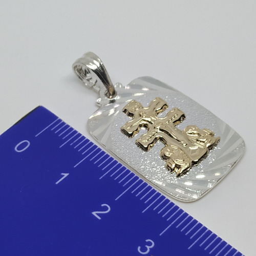 Imagen 2 de 5 de Dije Medalla Cruz De Caravaca Plata 925 Italiana Y Oro 00055