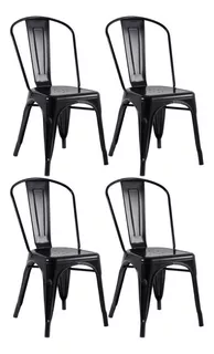 4 Cadeiras Iron Tolix Aço Metal Industrial Loft Bar Cores Cor da estrutura da cadeira Preto - Semibrilho