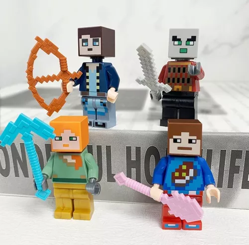 Kit 8 Bonecos Minifigure Blocos De Montar Player'S Minecraft