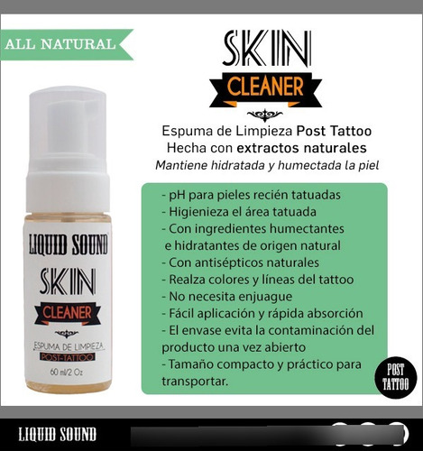 Imagen 3 de 3 de Espuma Jabón Post Tattoo Tatuaje Skin Cleaner Liquid Sound