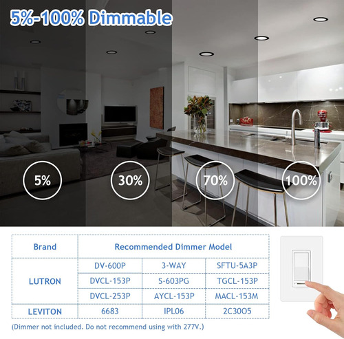 Luz Empotrable Led De 8 Pulgadas, Sin Lata, Regulable Y 3 Te