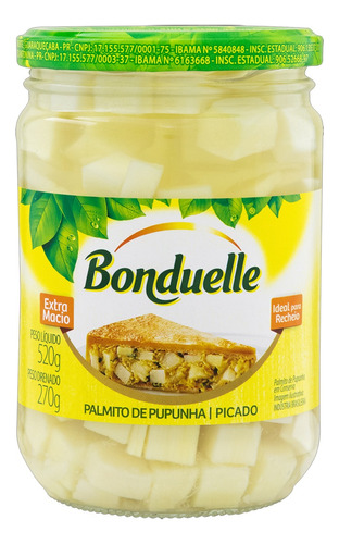 Palmito Pupunha em Conserva Picado Bonduelle Vidro 270g