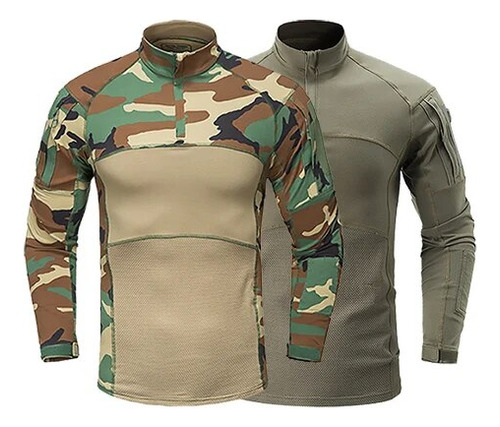 Camiseta Táctica Para Hombre, Manga Larga, Verde Militar, Mi