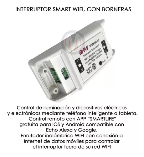 Interruptor inteligente WIFI c/medición de consumo. C/borneras.