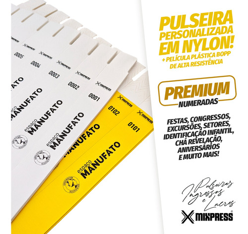 Pulseira Identificação Nylon Impressão Premium . 100 Unids