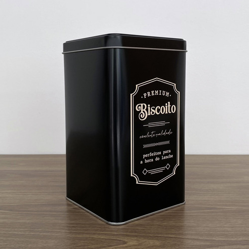 Lata De Biscoito Cookies Preta Quadrada Design Retrô Metal Cor Preto