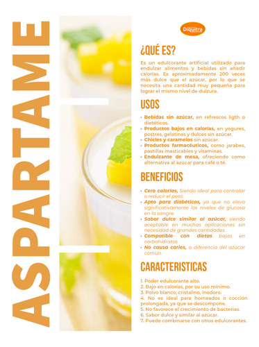 Aspartame Edulcorante Bajo En Calorías Sustituto Azúcar 250g
