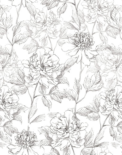 Papel Tapiz Floral Blanco Negro Diseño Peonia Pegar