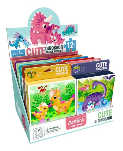 Display Con 12 Puzzles De Dinosaurios. 20 Piezas C/u