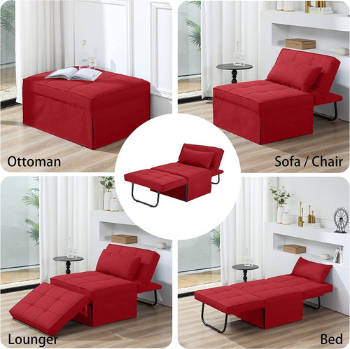 Sofa Cama Plegable 4 En 1 Respaldo Ajust Color Rojo Bigsyy