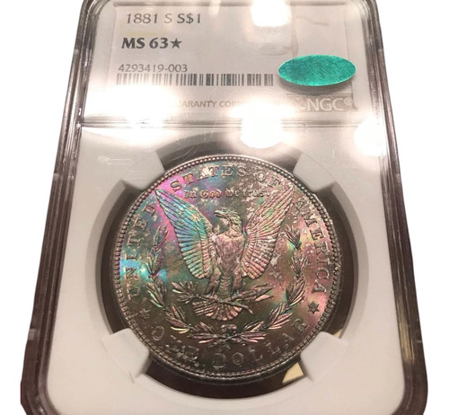 Morgan Dollar 1881, S Ms63 Cac Green Label (con Patina)