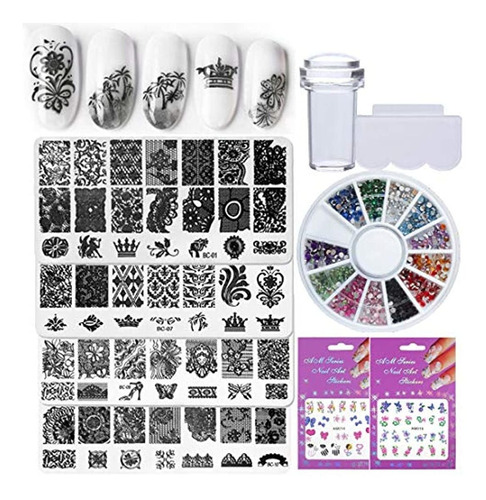 Kit De Estampación De Uñas, Plantillas De Estampado, Sellos