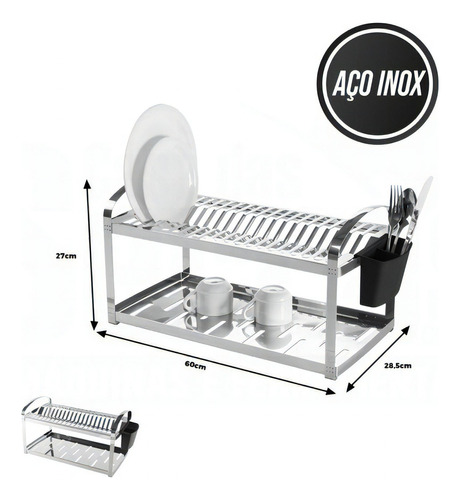 Escorredor De Louça Aço Inox 20 Pratos 2099/120 Brinox