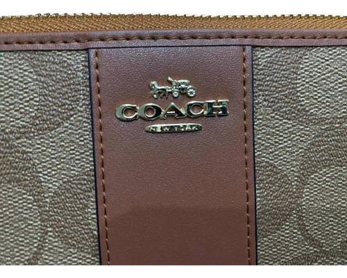Cartera Para Dama Coach Monograma Brown, Grande. Color Marrón Claro Diseño De La Tela Rayas