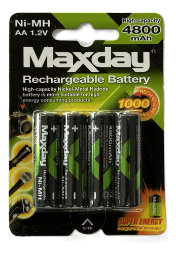 Pila Recargable Aa Paquete 4 Unidades 4800 Mah Marca Maxday