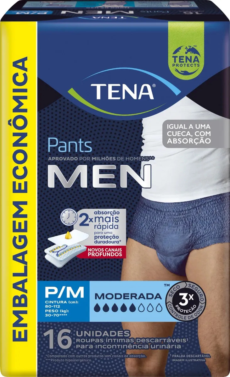 Roupa Íntima Descartável Tena Pants Men P/M 16 Unidades