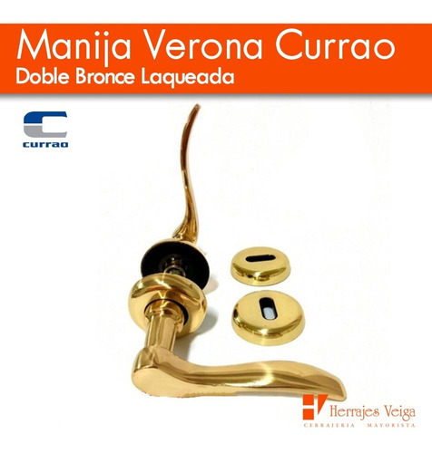 Imagen 4 de 10 de Manija Verona Currao Doble Bronce Laqueada Hermosa Picaporte