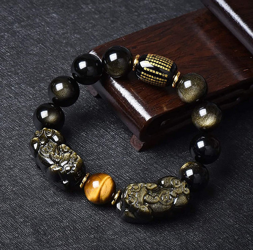 Zb Pulseira De Obsidiana Dourada Para Riqueza Feng Shui