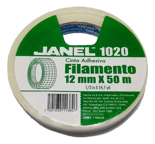 Cinta Adhesiva Filamento Mono Janel 1020 12mm X 50m, 3piezas