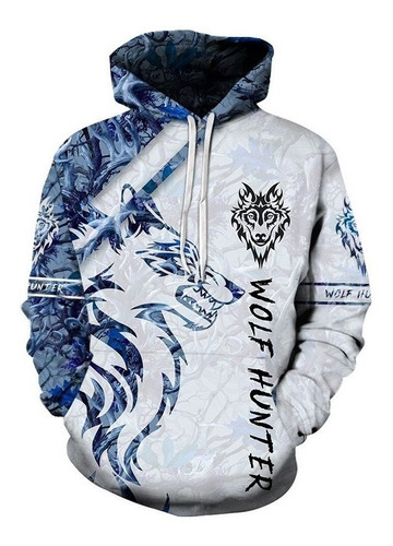 Sudadera Estilo Deportivo Impresión 3d Floja Lobo Azul