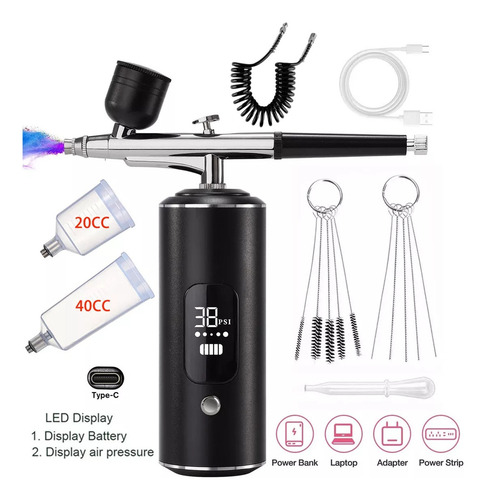 Kit pistola pulverizadora con display, recargable, compresor regulable, compresor de alta potencia 7.4V, tubo de extensión incluido, kit de limpieza,
